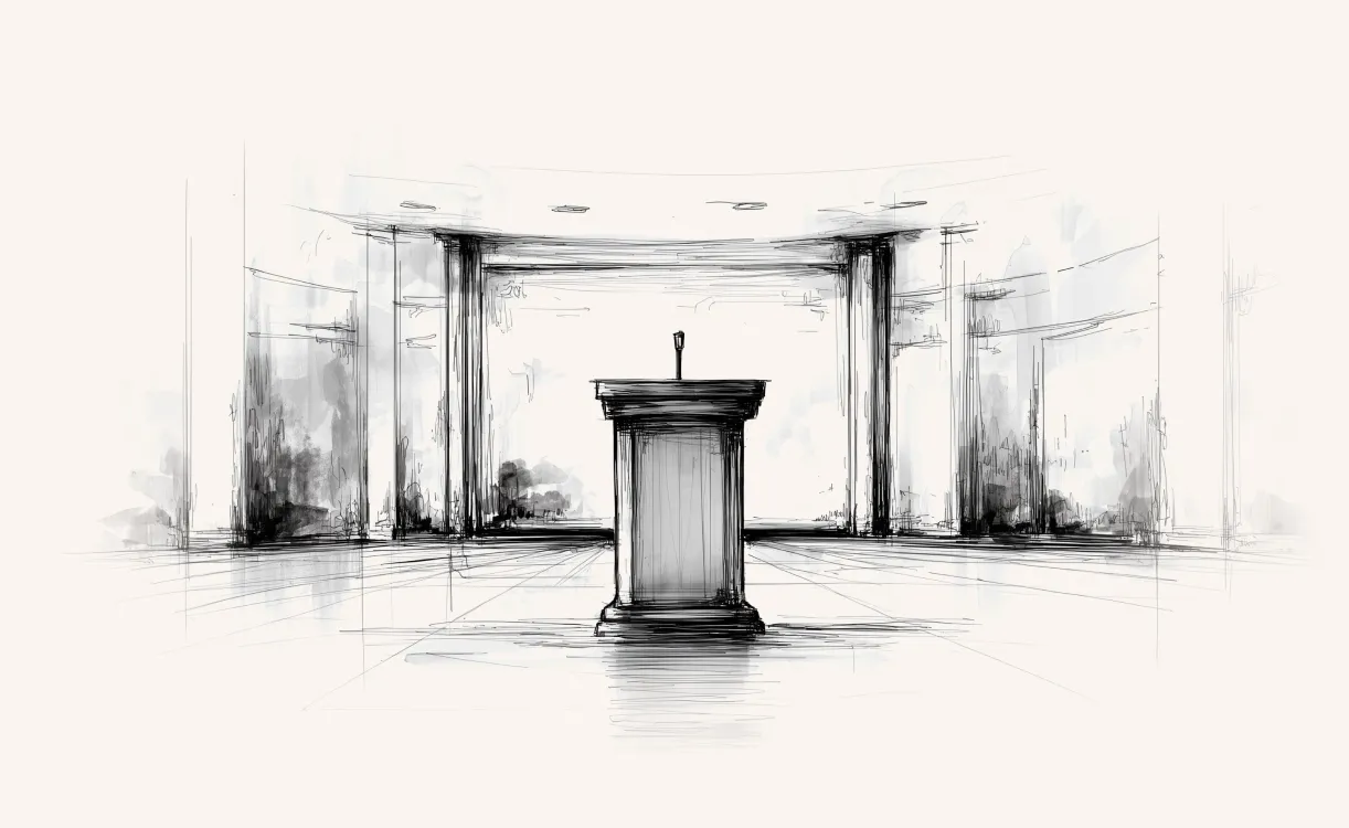 an empty stage and theater with a podium