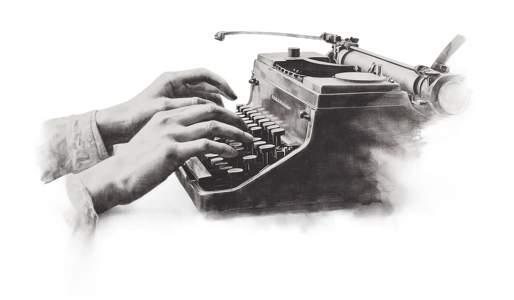 hands typing on a typewriter